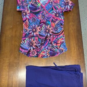 Cherokee Colorful Floral Scrub Top